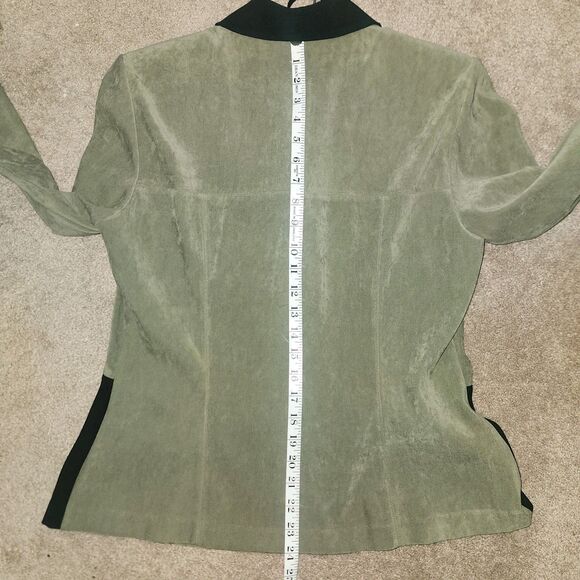 Vintage Scarlett Green and Black Patchwork Collared Button Up Blouse Size 11/12 - Picture 6 of 6